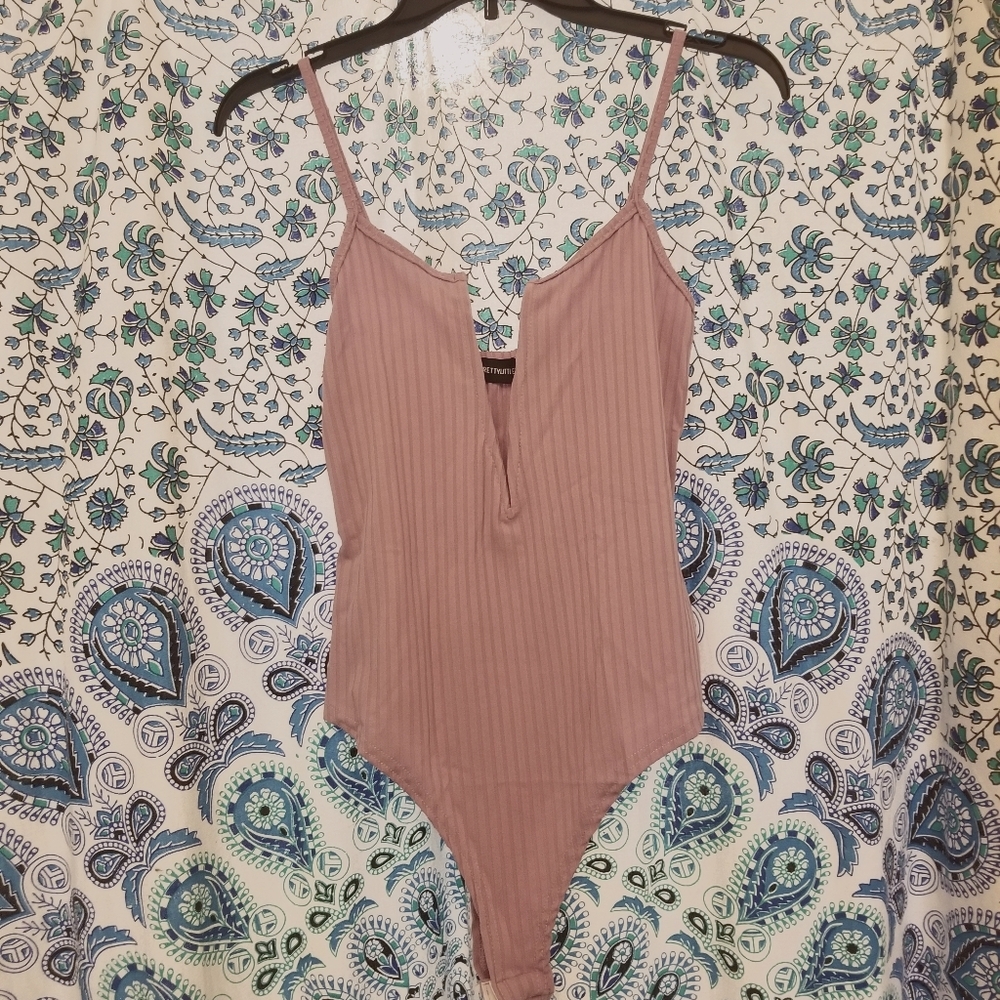 Lilac Rib Low V Bodysuit